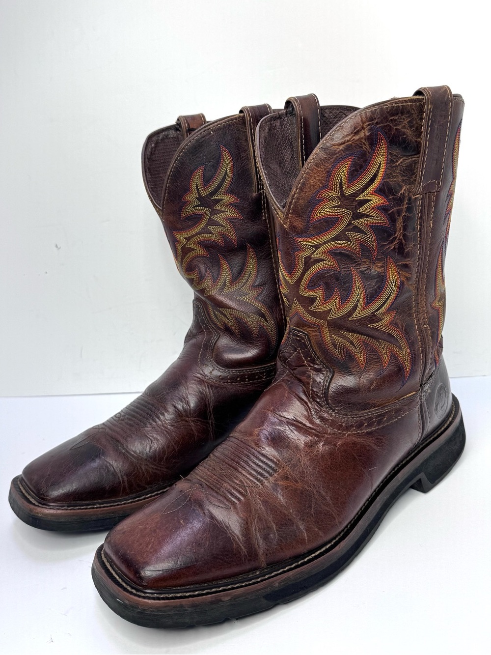 Justin WK4681 Driller Work Boots Mens 11D Brown Square Toe Soft Toe Pull On